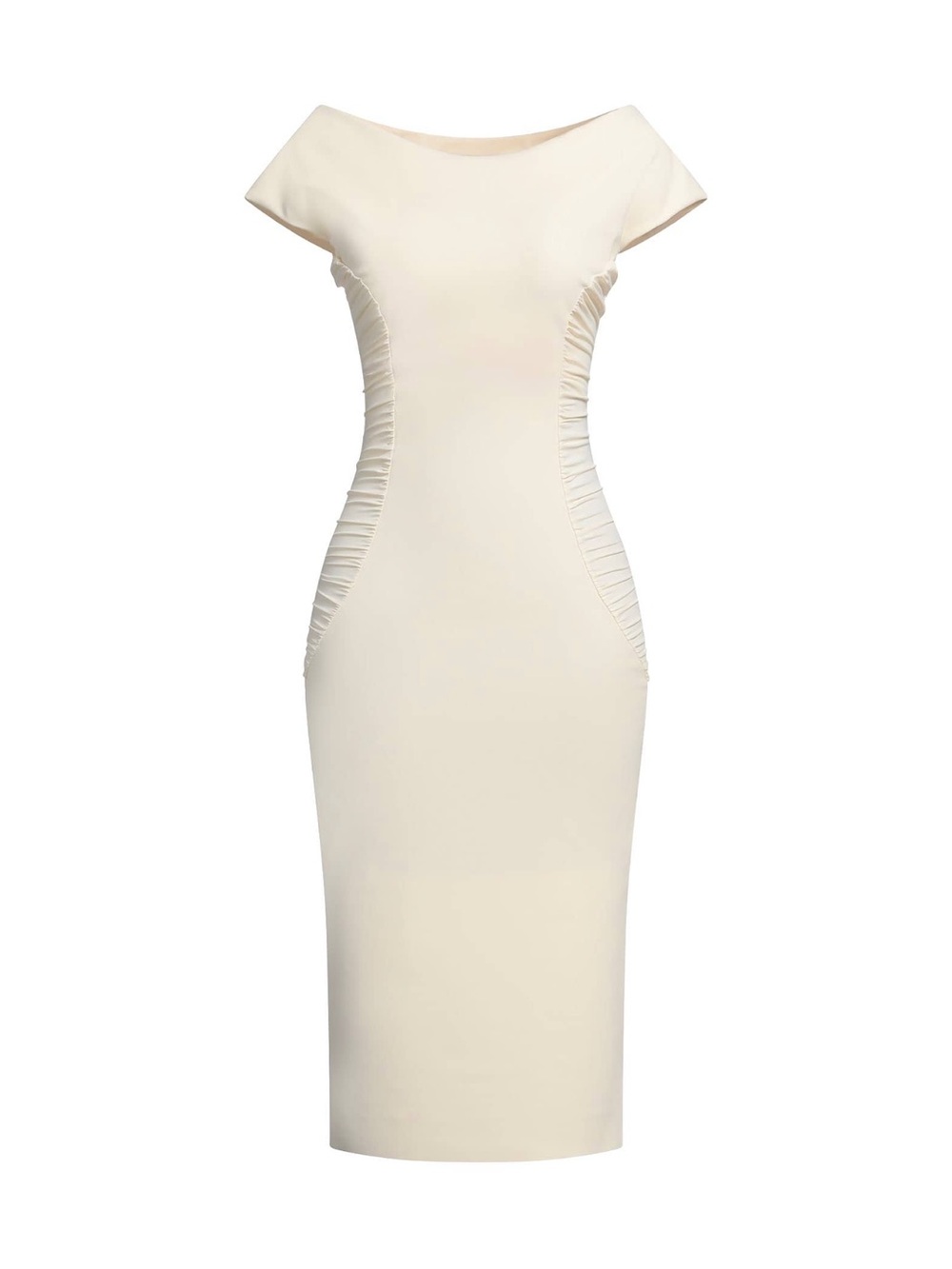 Chiara Boni Cream Midi Sheath Dress with Ruched Sides